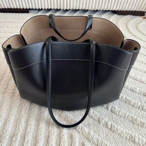 Zara Faux Leather Black Large Tote Shoulder Bag Purse